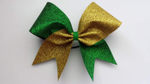 Hazel Cheer Bow in Grass and Gold Glitter 