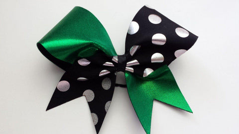 Green and Black Polka Dotted Cheer Bow