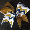 Kailani Cheer Bow in Gold, White and Navy with a Mascot