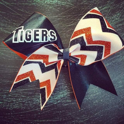 Kailani Cheer Bow in Black, White and Orange with a Team Name