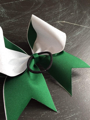Adelina White Glitter Cheer Bow with Black Paw and Dark Green Ribbon –  BRAGABIT