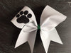Adelina White Glitter Cheer Bow with Black Paw and Dark Green Ribbon
