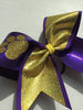 Purple and Gold Holographic Fabric Glitter Paw Cheer Bow