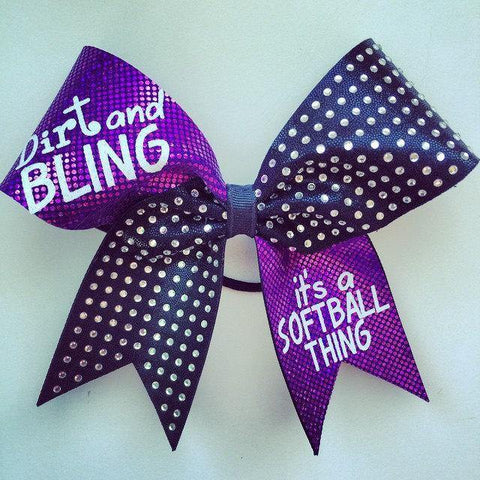 Dirt and Bling It's a Soft Ball Thing. Purple Holographic Fabric with Black Fabric and Rhinestones