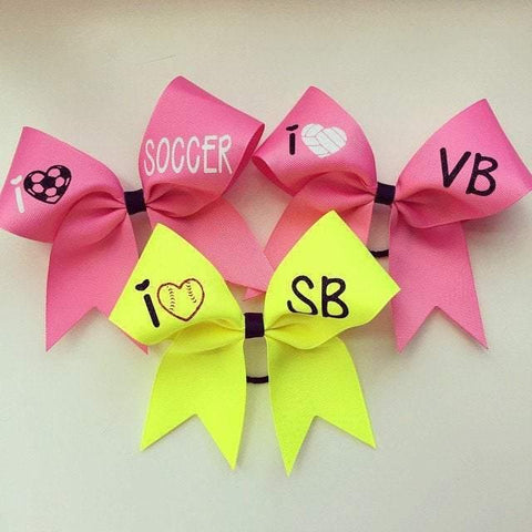 I Love Softball, I Love Volleyball, I Love Soccer Ribbon with Glitter Bow